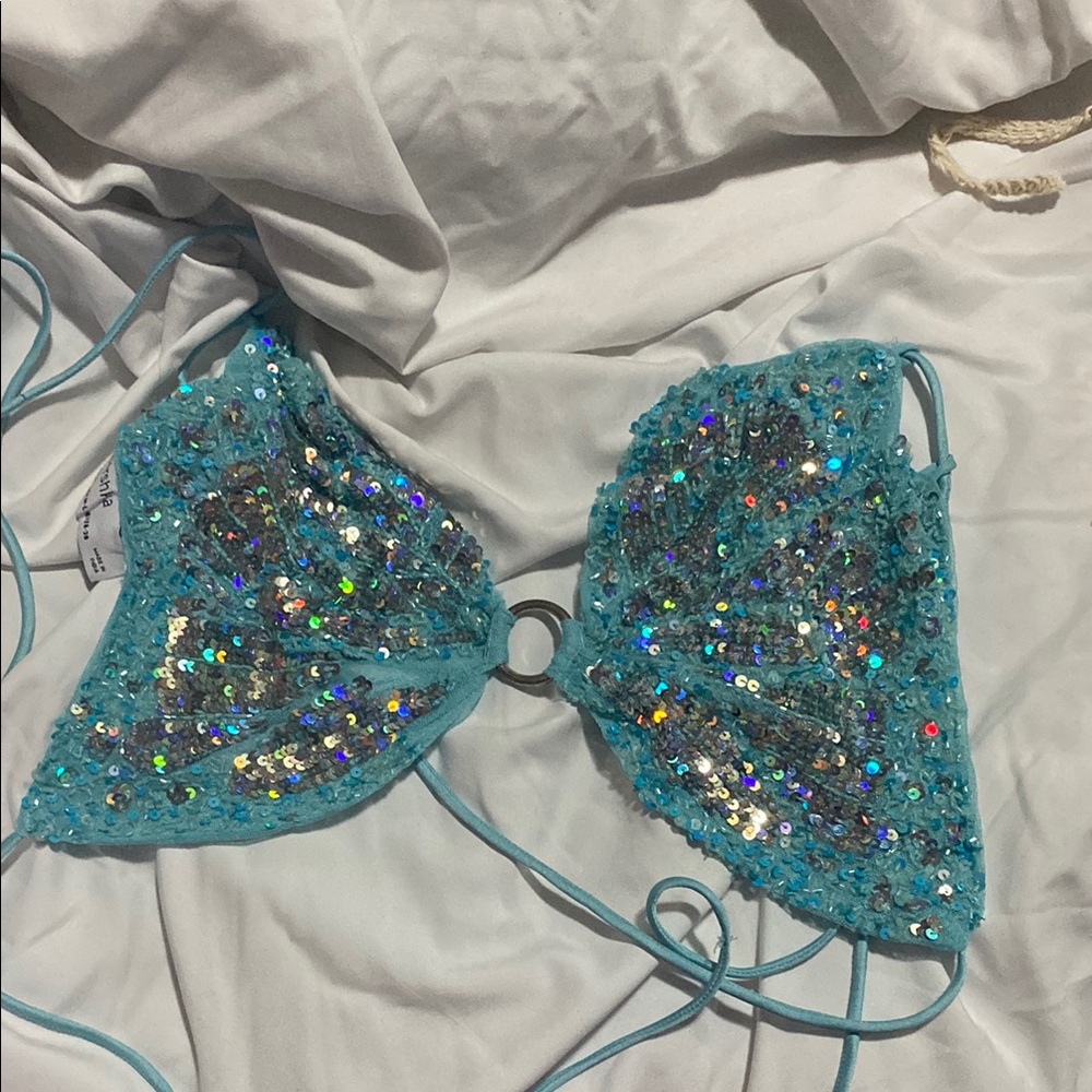 Bershka Turquoise Sequin Bikini Top